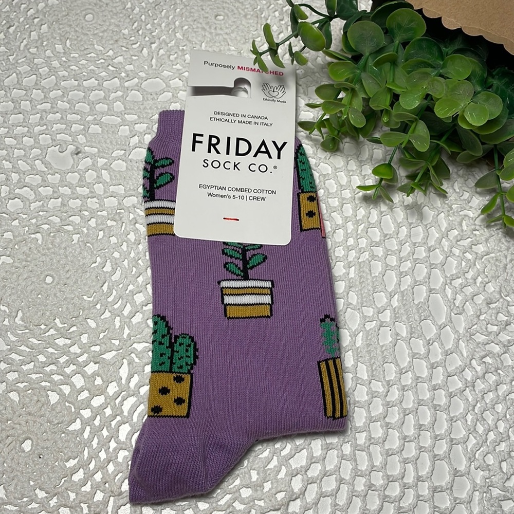 NEW! Friday Sock Co “ Crazy PLANT 🪴 LADY SOCKS